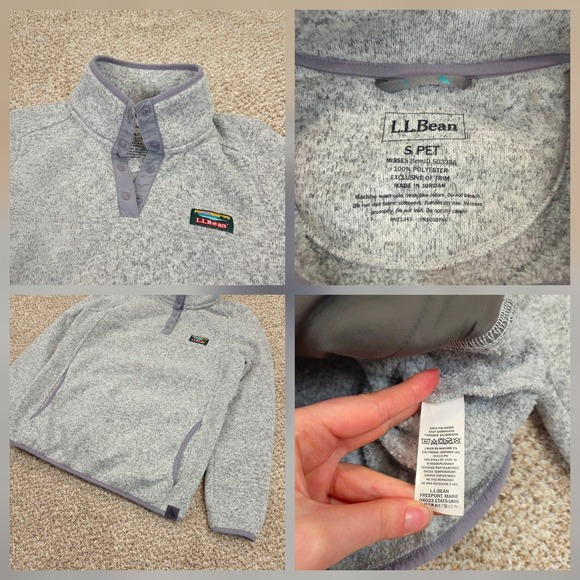 L.L. Bean Womens Size PS Sweater Fleece Pullover Snap Mockneck Heather Gray - Picture 3 of 6